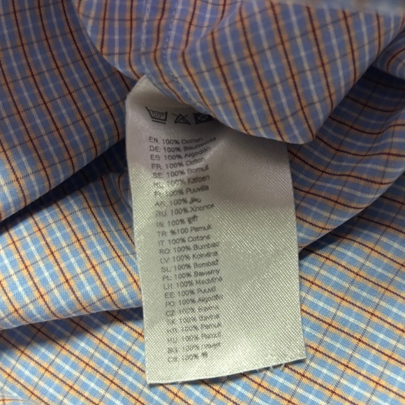 Eton Contemporary Fit Dress Shirt Mens XL 43/17 Blue Orange Micro Check Formal - Picture 7 of 7